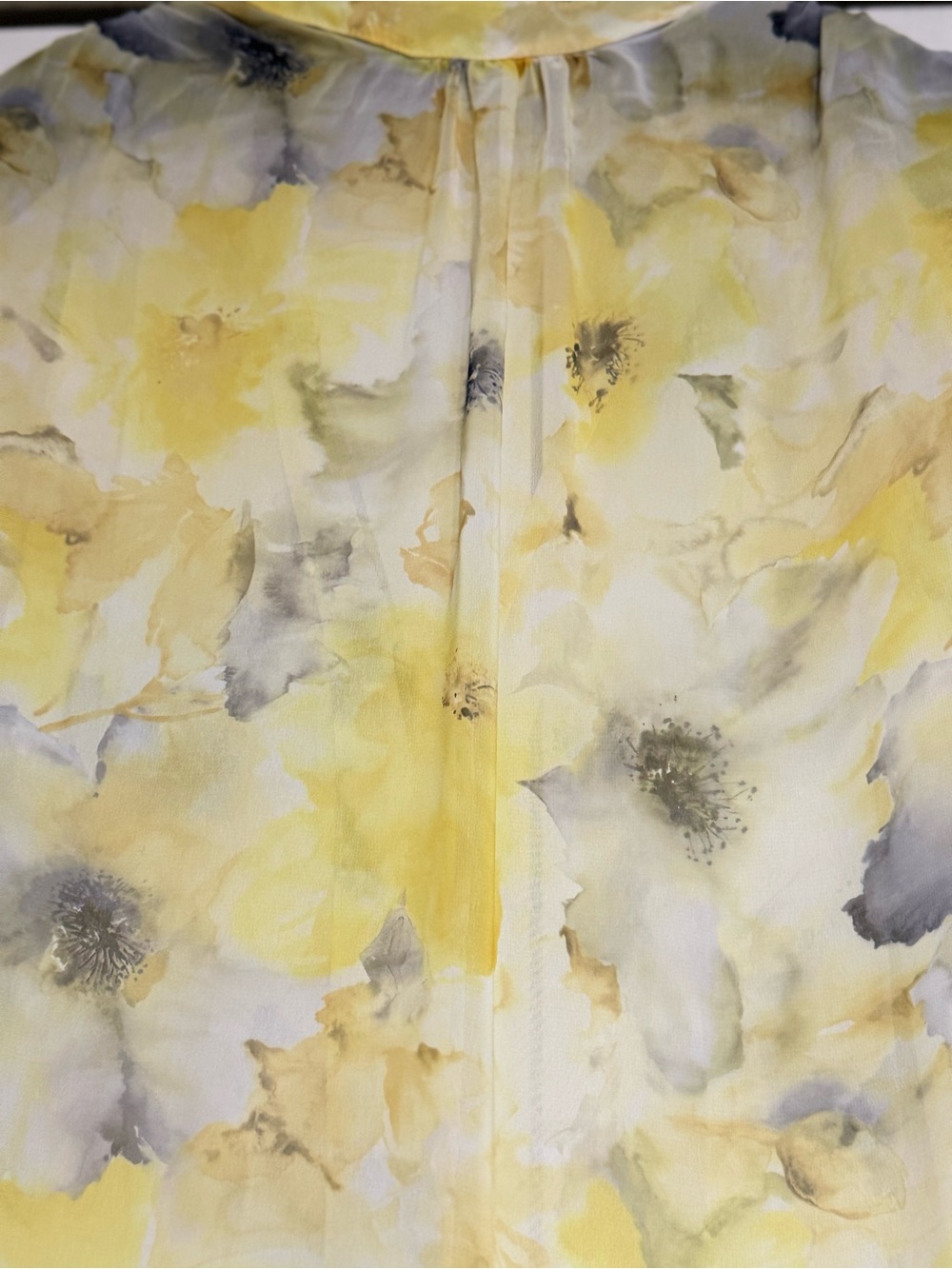 Floral Sheer Flowy Blouse | V-Neck | Yellow Watercolor Summer Top | Medium - Picture 8 of 14